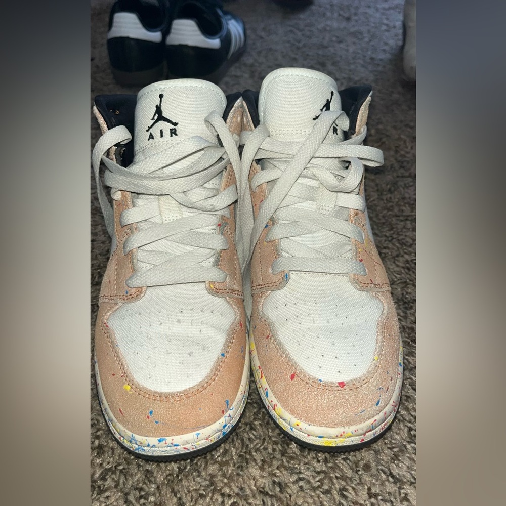 Tan Air Jordans with color speckled
